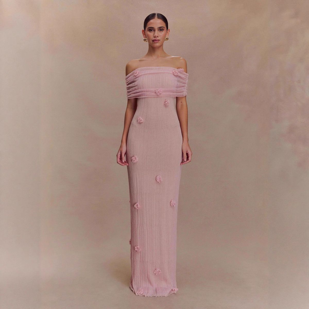 Women's Off Shoulder Solid Color Knit 3D Floral Bodycon Maxi Dress – Elegant Resort Party Gown_ecoleips.com