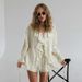 French V-Neck Flowy Ruffle Blouse & Shorts Set – Spring 2025 Trendy Two-Piece Outfit_ecoleips.com