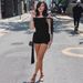 Women's European American Style Solid Color Asymmetrical Neck Sleeveless Top And Slim Fit Shorts Two Piece Set Fashion Summer 2025_ecoleips.com