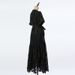 Women's Clothing Women's Heavy Duty V Neck Puff Sleeve Dress Lace Trimmed A Line Long Skirt With Tie Waist Slimming Effect 6 Colors_ecoleips.com