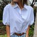 Women's Clothing Summer Puff Sleeve Top Solid Color Button Short Sleeved Shirt Female_ecoleips.com
