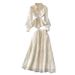 Women's Sophisticated Two Piece Set High Waisted Skirt Sheer Embroidered Blouse Fitted Waist Gentle Feminine Charm_ecoleips.com
