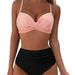 Women's Clothing Bikini Suit Women's Bikini High Waist Solid Color Print Gathered_ecoleips.com