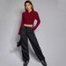 Voya Women's Instagram Trendy Versatile T-shirt Autumn And Winter Slim Fit Wine Red Short Hooded Top_ecoleips.com