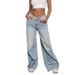 Women's Clothing Low Waist Wide Leg Pants Retro Washed Blue Slim Pants Spring_ecoleips.com