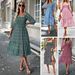 independent Store Women's 2026 Spring-summer Elegant Square-neck Three-quarter Sleeve New Patchwork Long Dress_ecoleips.com