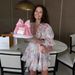 Vintage Print Floral Midi Dress Women V Neck Drawstring Tie Waist 3D Applique Decoration Casual Party Daily Elegant Dress_ecoleips.com