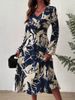 Women's Clothing Spring And Autumn New V Neck Temperament Dress Printed Long Skirt_ecoleips.com