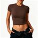 Women's Clothing Solid Color Round Short Sleeve T-Shirt Women's Casual Slimming Sexy Tight Fit Top Fashionable Clothing_ecoleips.com