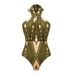 Women's Halter Neck Backless Geometric Print One Piece Swimsuit 2026 New European American Style Sexy Summer Swimwear_ecoleips.com