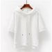 Korean Style Loose Fit Solid Color Women's Short Sweatshirt 2024 New Summer Half Split Five-Quarter Sleeve Hooded_ecoleips.com