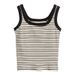Voya Pure Cotton Striped Color-blocked Square-neck Camisole For Women, Slim Fit, Sleeveless, Covers Side Breasts, Can Be Worn_ecoleips.com