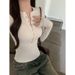 2025 New Spring And Autumn Bottom Shirt Skinny Inner Button Student Top Spice Girl Skinny Front Shoulder Long Sleeve T-Shirt Women_ecoleips.com