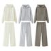 Women's Hooded Sweatshirt & High-Waist Lounge Pants Set - Oversized Pullover & Wide-Leg Trousers In White, Light Gray, Dark Gray_ecoleips.com