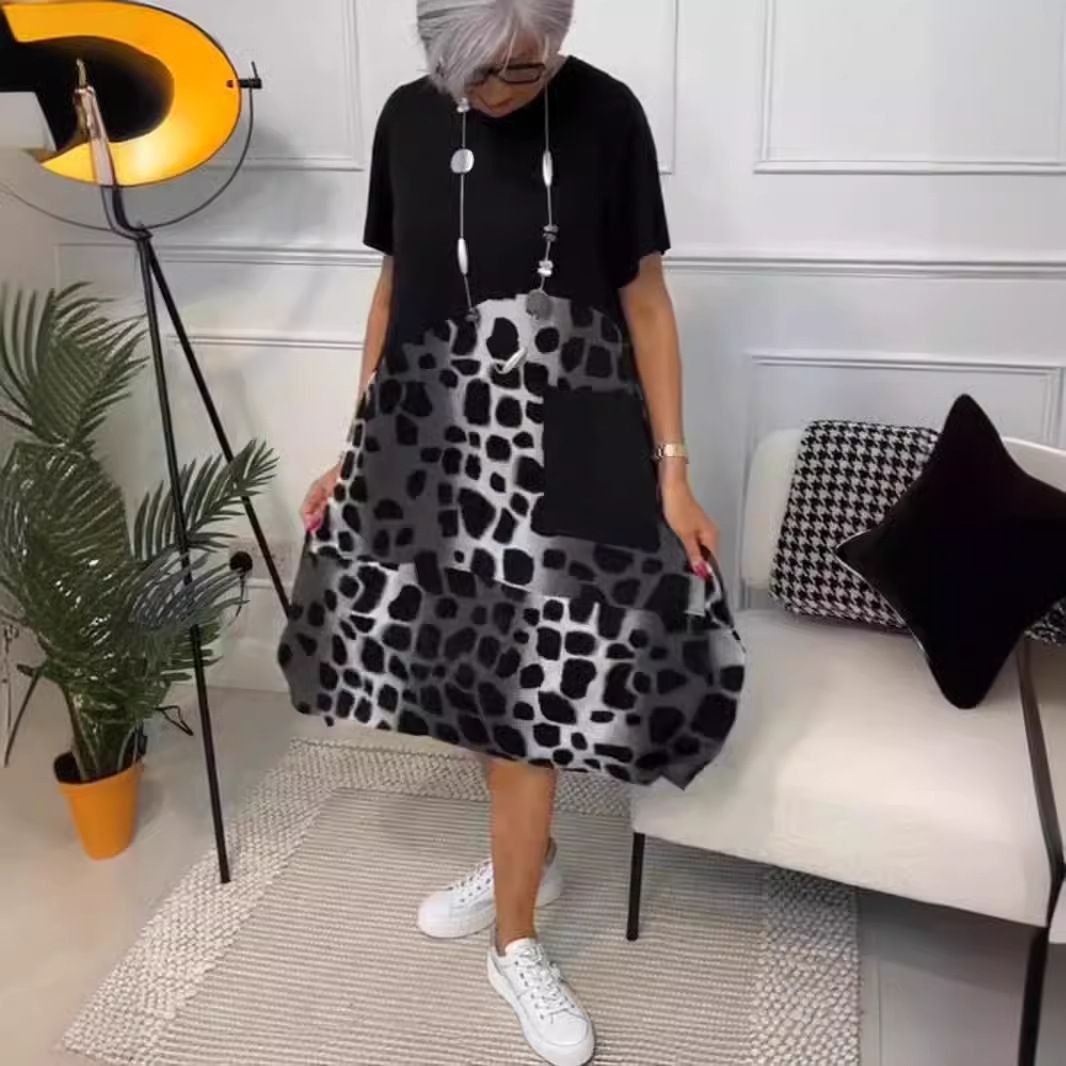 Women's Round Neck Loose Printed Casual Dress Fashionable Comfortable Fit_ecoleips.com
