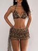 Leopard Print Three Piece Women's Swimsuit Sexy Bikini Set With Halter Neck Skirt Sun Protection For Vacation_ecoleips.com