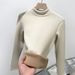 K Slim-fit Half-turtleneck Sweater As A Base Layer; Plus-fleece Warm Top With A Small Collar For Women; Long Sleeves_ecoleips.com