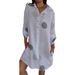 Women's V-Neck Floral Print Shirt Dress, Long Sleeve Linen Blend Button Down Maxi Dress For Casual Elegance_ecoleips.com