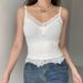 Aria Basics Aria Basics New European And American Style Lace Trim V-Neck Sexy Camisole For Women Vintage Ins Knitted Ribbed Patchwork Inner Vest_ecoleips.com