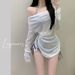 Women's Clothing Three Piece Sports Bikini Cover Up Set Spa Swimsuit American Tie Dye Blue Resort Style_ecoleips.com