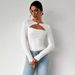 Voya Women's Clothing Simple And Elegant Style T-shirt For Spring And Summer Fashion Versatile Commuting Lace Hollow Out Long Sleeved Top_ecoleips.com
