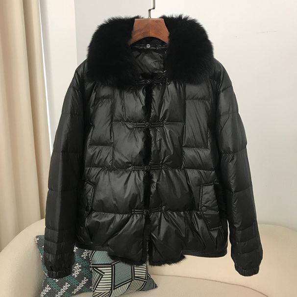 Women’s Cropped Puffer Jacket – Luxe Mink Fur Trim, Retro Button Design (Straight Cut, Thick Warmth, M/L/XL, 4 Classic Colors)_ecoleips.com