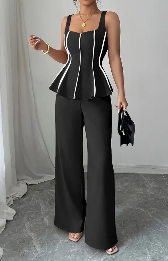 Elegant Two-Piece Set Sexy Strapless Camisole And Wide Leg Pants Solid Color European And American Style Foreign Trade Women's Clothing_ecoleips.com