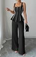 Elegant Two-Piece Set Sexy Strapless Camisole And Wide Leg Pants Solid Color European And American Style Foreign Trade Women's Clothing_ecoleips.com