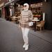 Modest High-Neck Striped Sweater For Muslim Women - Loose Fit Acrylic Blend Knit Top For Autumn & Winter_ecoleips.com