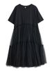 Mesh Patchwork Black Vintage Dresses For Women 2025 Summer New Short Sleeve Casual Loose Long Dress Fashion Elegant Clothing_ecoleips.com