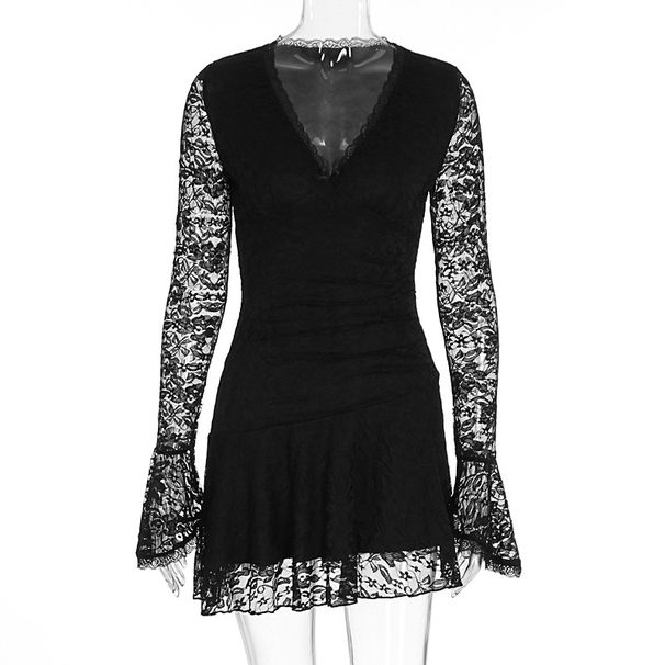 Women Fashion Elegant Lace Long Sleeve Tuck Waist Slimming Bodycon Dress For Formal Dating Daily Party Wear_ecoleips.com