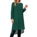 Women's Asymmetrical Chiffon Blouse round Neck Long Sleeves Casual Top Loose Fit Side Slit European American Style 2026_ecoleips.com