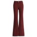 Sweet And Cool Style Ankara Red Micro-flared Double-button Women's Jeans, Extra-long Coffee-colored Trousers_ecoleips.com