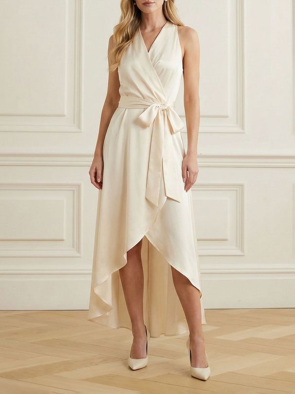 Freeacy Women's Solid Color Halter Wrap High-Low Midi Dress 2026 Summer Elegant Office Dress For Office Ladies Pleated Dresses_ecoleips.com
