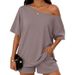 Colorful Fashion Women's 2 Piece Set Casual Round Neck Off Shoulder Loose T-Shirt And ShortsRelaxed Everyday Wear Versatile Comfortable Feshion Trend_ecoleips.com