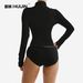 Women's Quick Drying Yoga Jacket Color Block Zip Up Sports Cardigan Long Sleeve Fitted Waist Short Jacket_ecoleips.com