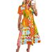 Voya Women's European And American Spring Summer Casual Bohemian Vacation High-Waisted Geometric Color-Block Dress_ecoleips.com