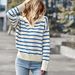 2023 New Trend Women's Casual Turn-down Collar Striped Knit Sweater_ecoleips.com
