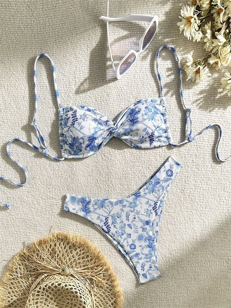 Women's Clothing Floral Lace Up Sexy Beach Bikini Women's High End Fashion Hot Spring Swimsuit_ecoleips.com