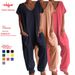 Women's Clothing Summer Women's Solid Color V Neck Jumpsuit Low Crotch Oversized Pockets Style Best Selling Pants_ecoleips.com