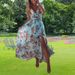 Women Stylish Casual Dress V‑Neck Sleeveless Design With Fashion Print, Self‑Tie Waist & Elegant Side Slit_ecoleips.com