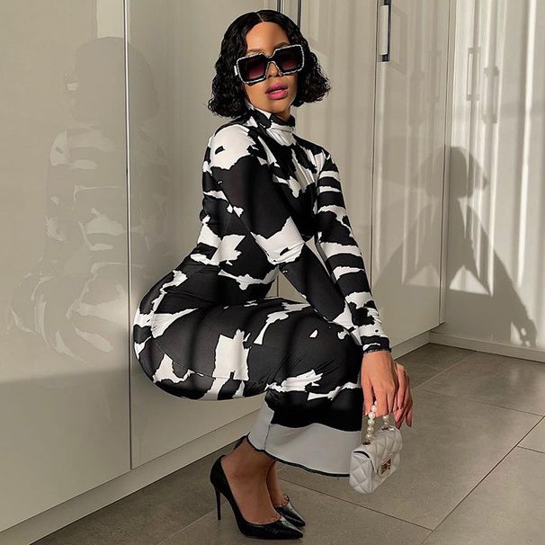 Women's Elegant Floral Print Mock Neck Long Sleeve Bodycon Midi Dress – Slimming Fall Gown 2026_ecoleips.com