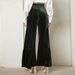 Voya Women's Fashion European American Autumn And Winter Velvet Wide-leg With Ruffles, High-waisted, Straight, Slimming And Elegant Long Pants_ecoleips.com