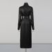 Elegant High-Neck Belted Midi Dress With Metallic Accents - A-Line Vintage-Inspired Formal Dress For Women (Black, Dark Brown)_ecoleips.com