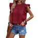 Women's Clothing Casual Round Neck Chest Pleated Shoulder Lotus Leaf Sleeve Solid Color Top T Shirt_ecoleips.com