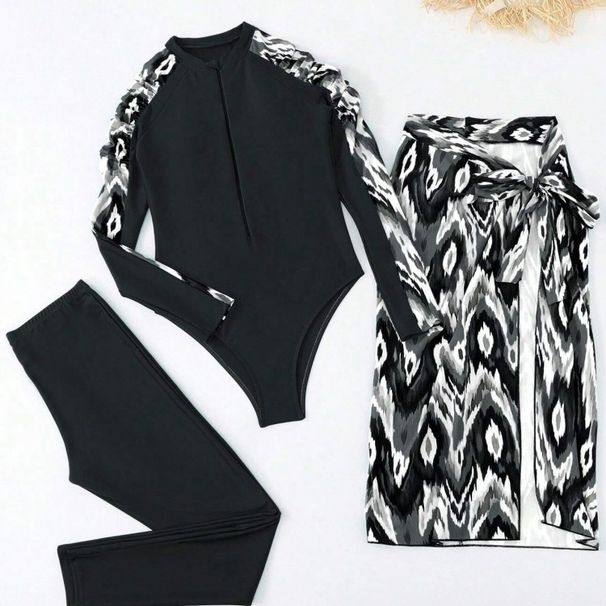 Women's Clothing Full-Length Rash Guard Swimsuit – UPF 50+ Sun Protection, Slim-Fit Nylon Blend, Black_ecoleips.com