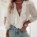Women's Clothing V-Neck Blouse With Flounce Hem And Puff Sleeves, Elegant Long Sleeve Tops For Casual Wear_ecoleips.com
