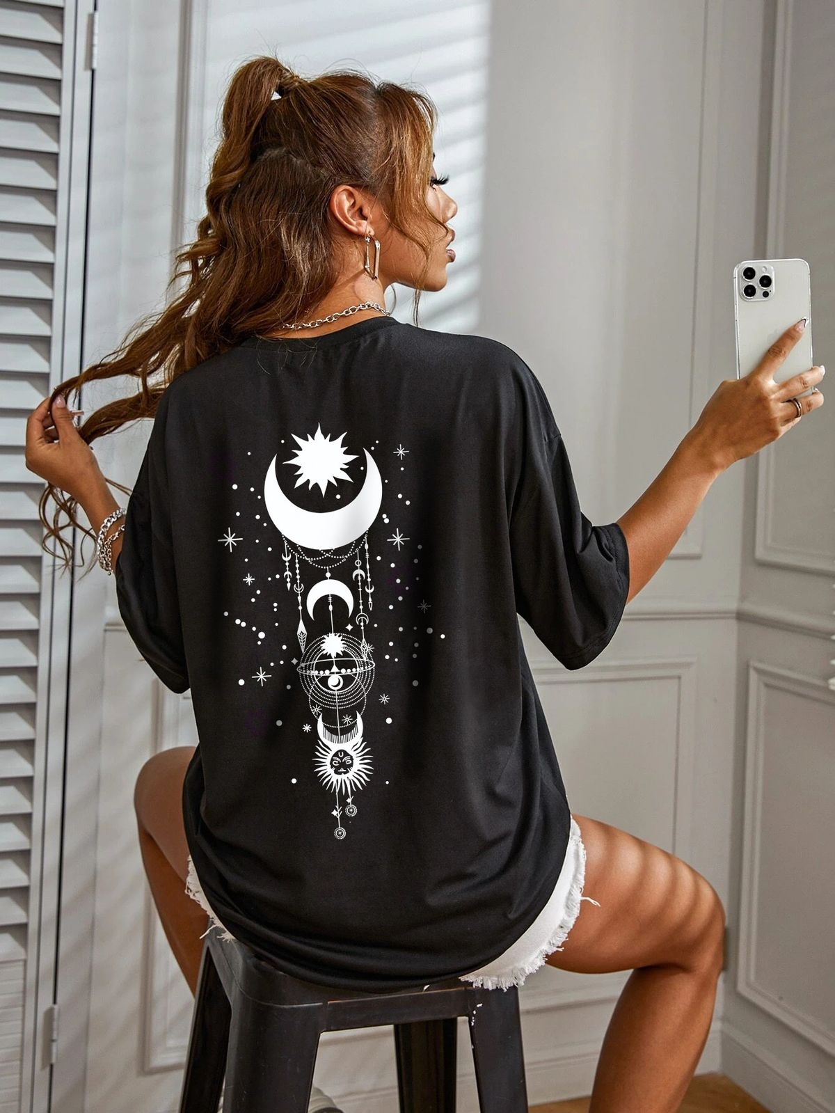 Women's Oversized Cotton Feel T-Shirt All-Over Print Casual round Neck Short Sleeve Tee for Streetwear And Daily Comfort_ecoleips.com