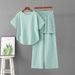 Women's Elegant Two Piece Set Solid Color Knitted Short Sleeve Top And Lace Casual Pants Spring Summer Outfit_ecoleips.com