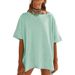 2025 Summer New European And American Cross-Border Fashion Solid Color Loose Round Neck Patchwork Three-Quarter_ecoleips.com